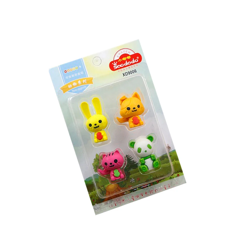 
 3D ластик в виде морских животных для детей, 4 шт., блистерная карта, набор красивых канцелярских принадлежностей  