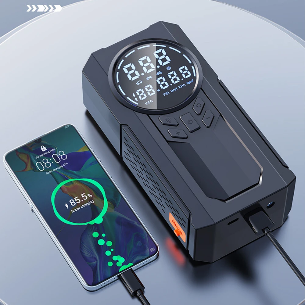 1000A 8000mAh ABS Portable Car High Power Jump Starter Battery Pack Air Compressor Tire Pressure Monitor Emergency Light Power - view 6