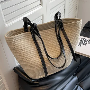 New designer woven straw Tote Bag large beach bag high quality women handbag summer shoulder bag