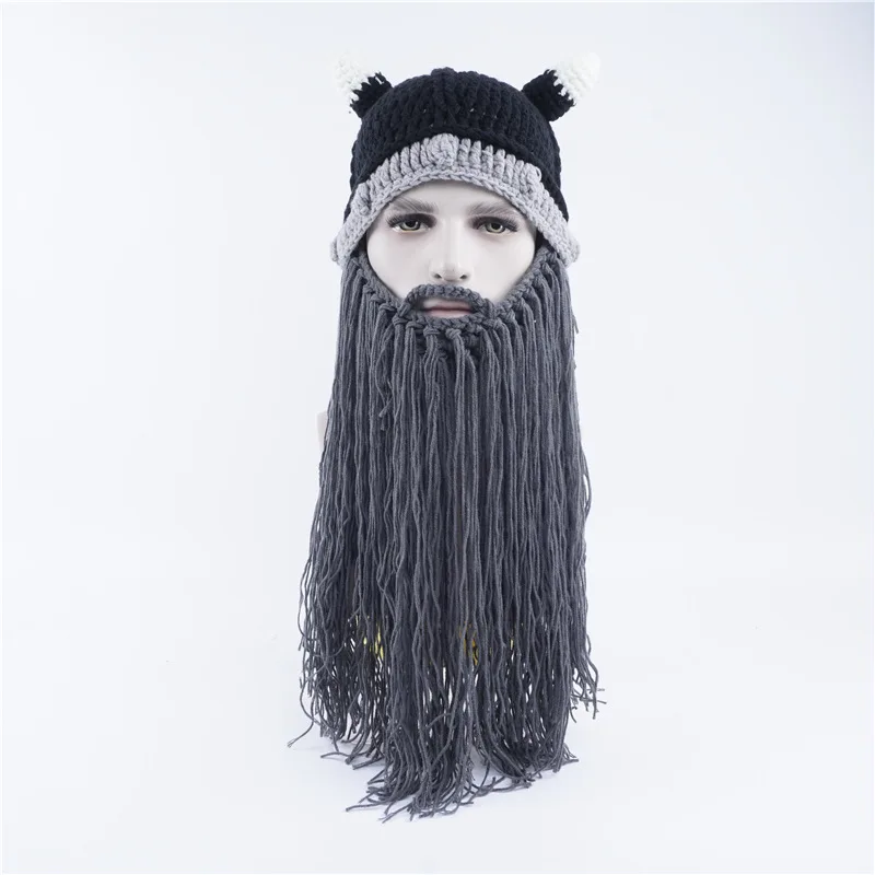 Halloween Knit Viking Beard Hat Crazy Ski Cap Winter Hand Weave Men  Christmas Cosplay Party Funny Headgear Warm Beanie Caps