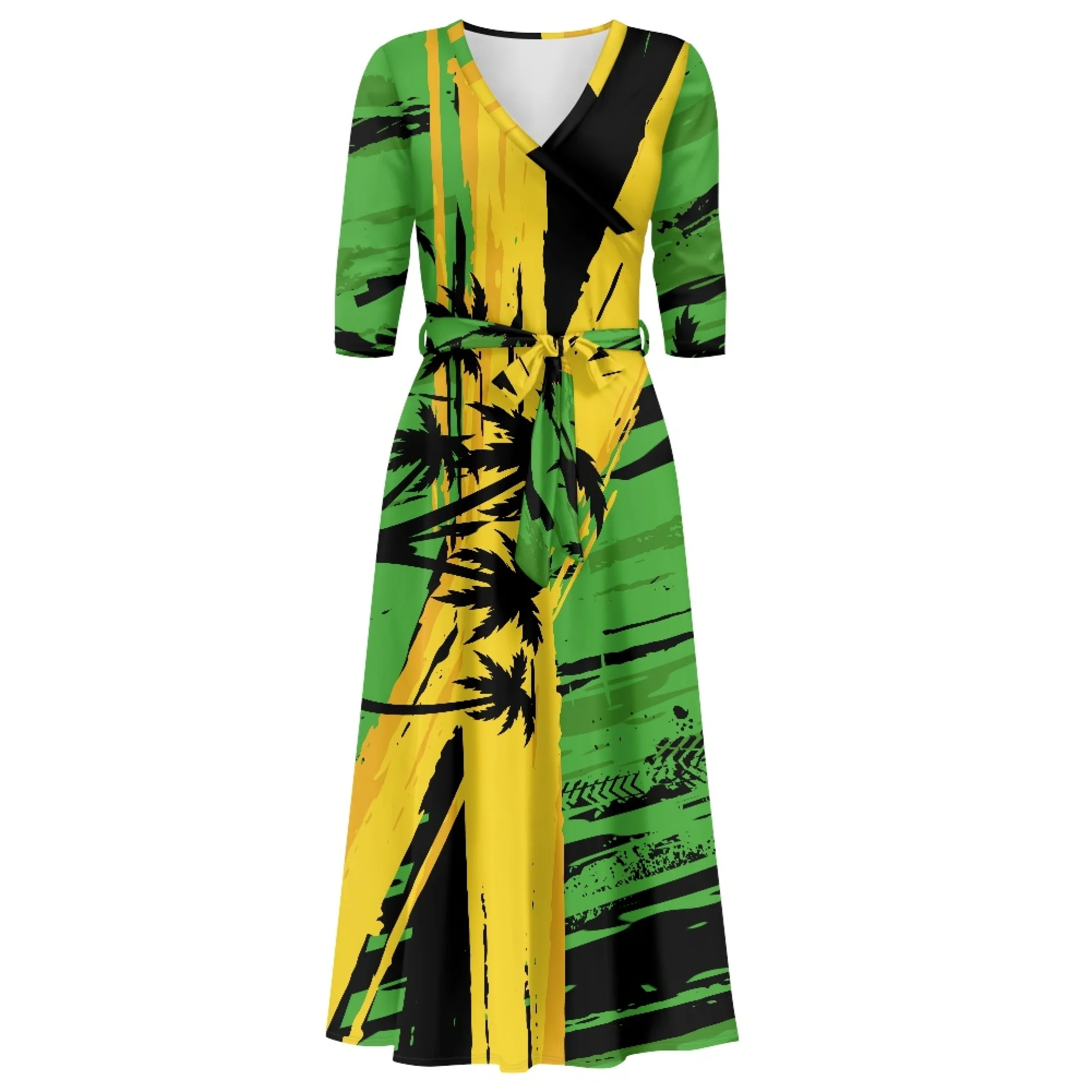 chinese dress ladies Jamaica Flag Printed Women Summer Sleeveless Long Dress Reggae Style E –  Mega Mart Center main image 1