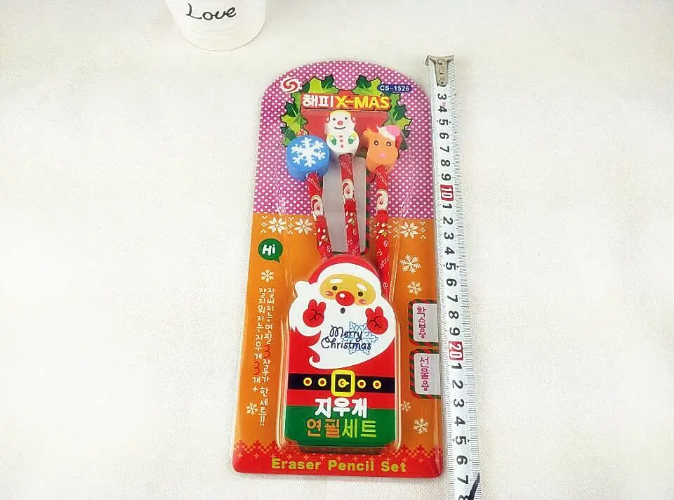 Custom Logo Printed Christmas Gift Eraser Kids School Stationery Pencil Set