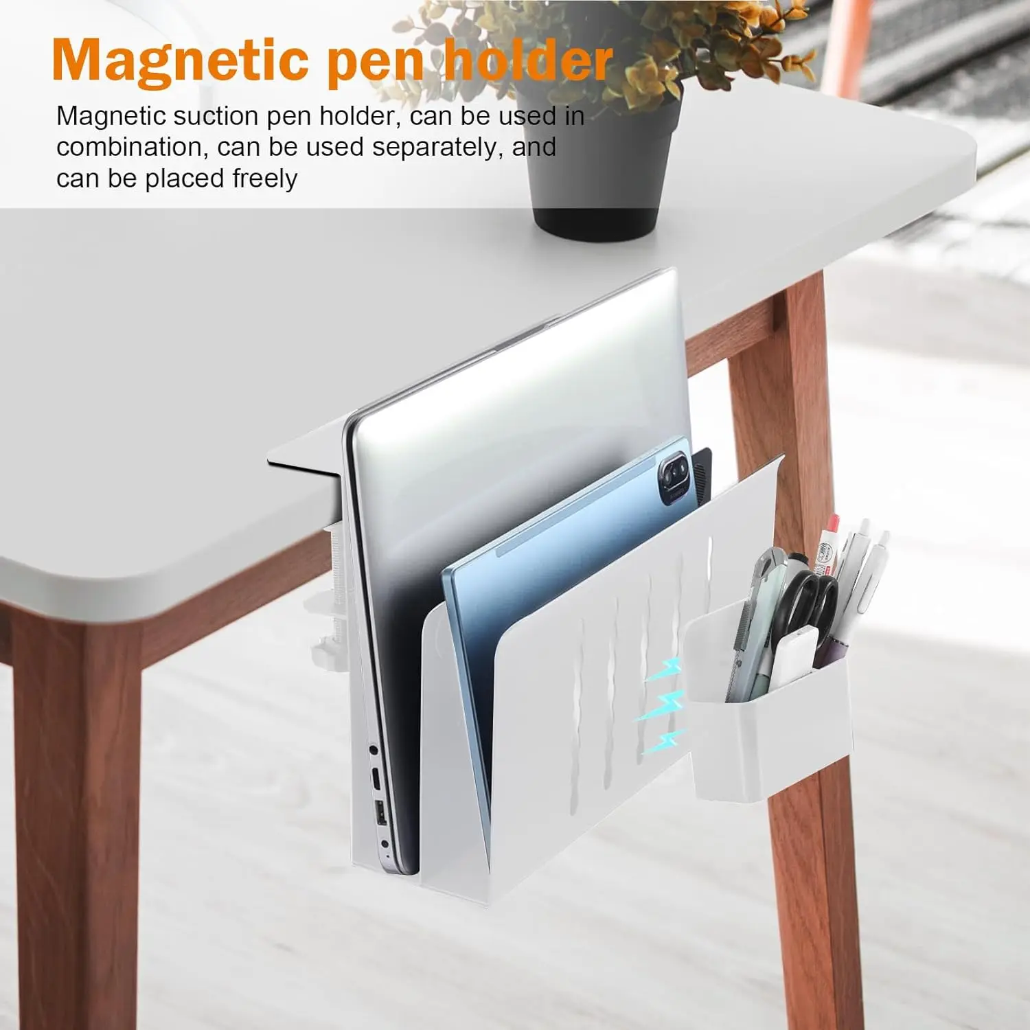 Desk Side Storage Tier Steel Hanging Desk Organizer for Files and ipad No  Drill Under Table Organizer with Pen Holder
