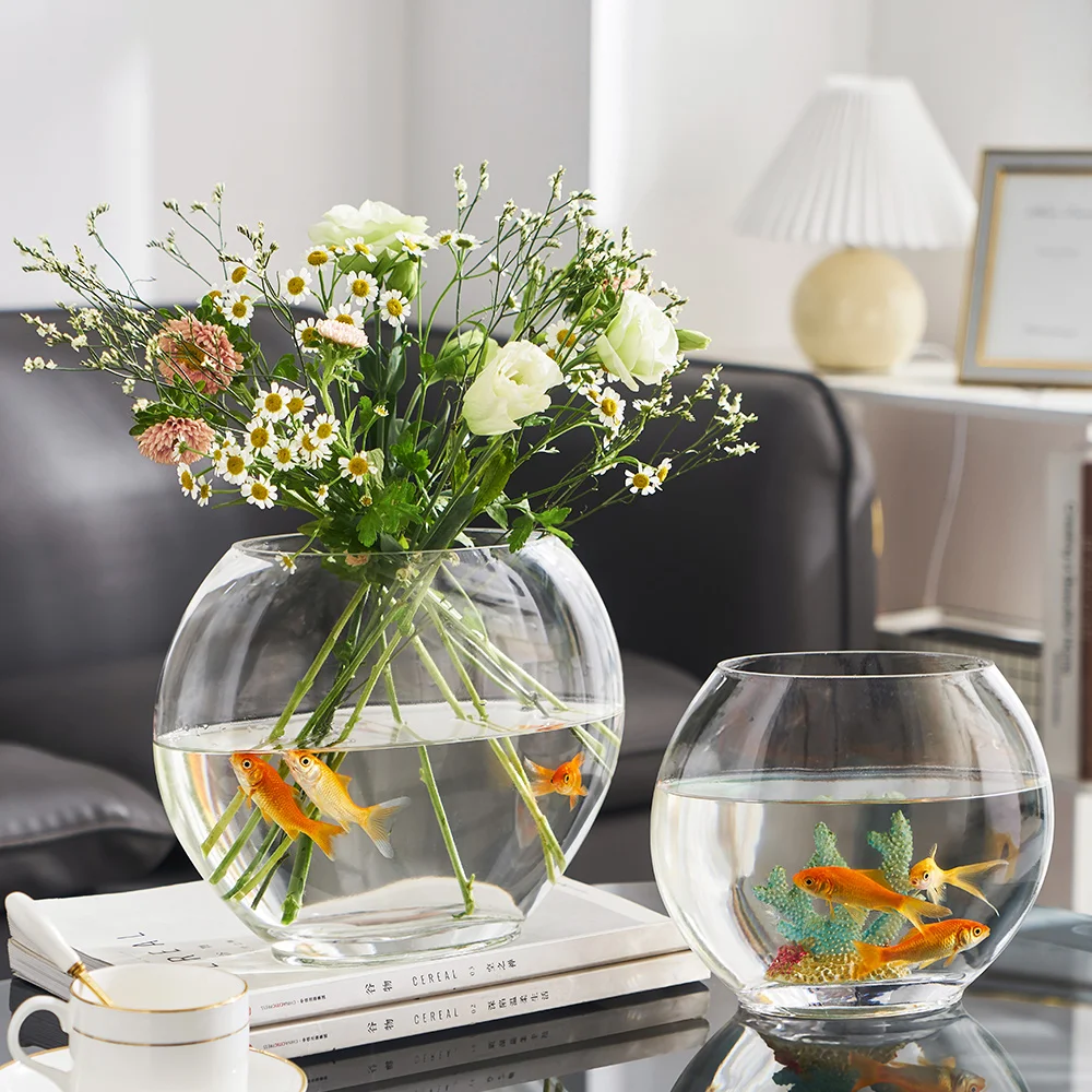 Nordic Flat Glass Flower Vase - Modern Decorative Home Accent for