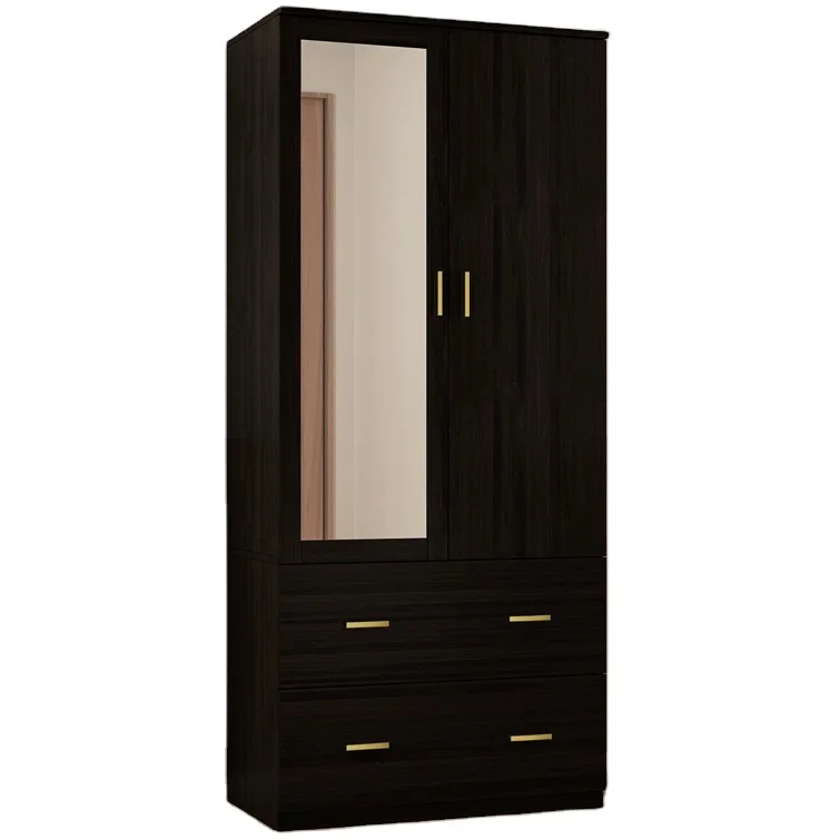 Modern Wooden Bedroom Furniture Clothes Organizer Wardrobe Closet Storage Cabinet Armoire with Glass Partitions and Clothes Rail