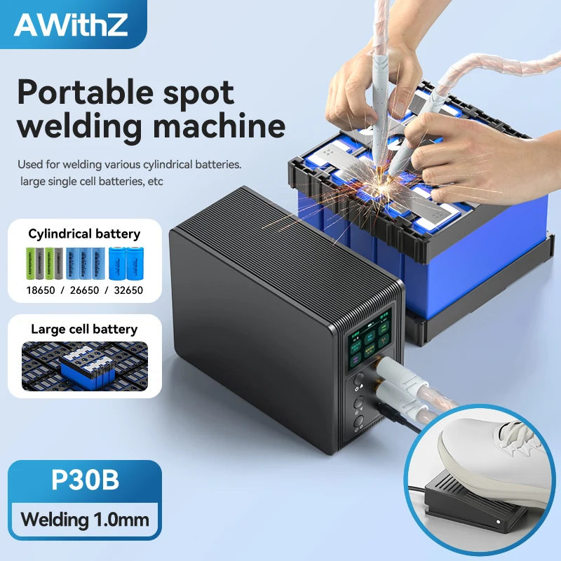 AWithZ Battery Spot Welder – 1.5 Inch LCD, 99 Adjustable Gears, Manual/Auto Mode, All-in-One Portable Welder For 18650 & Lithium Batteries, No Pen Needed