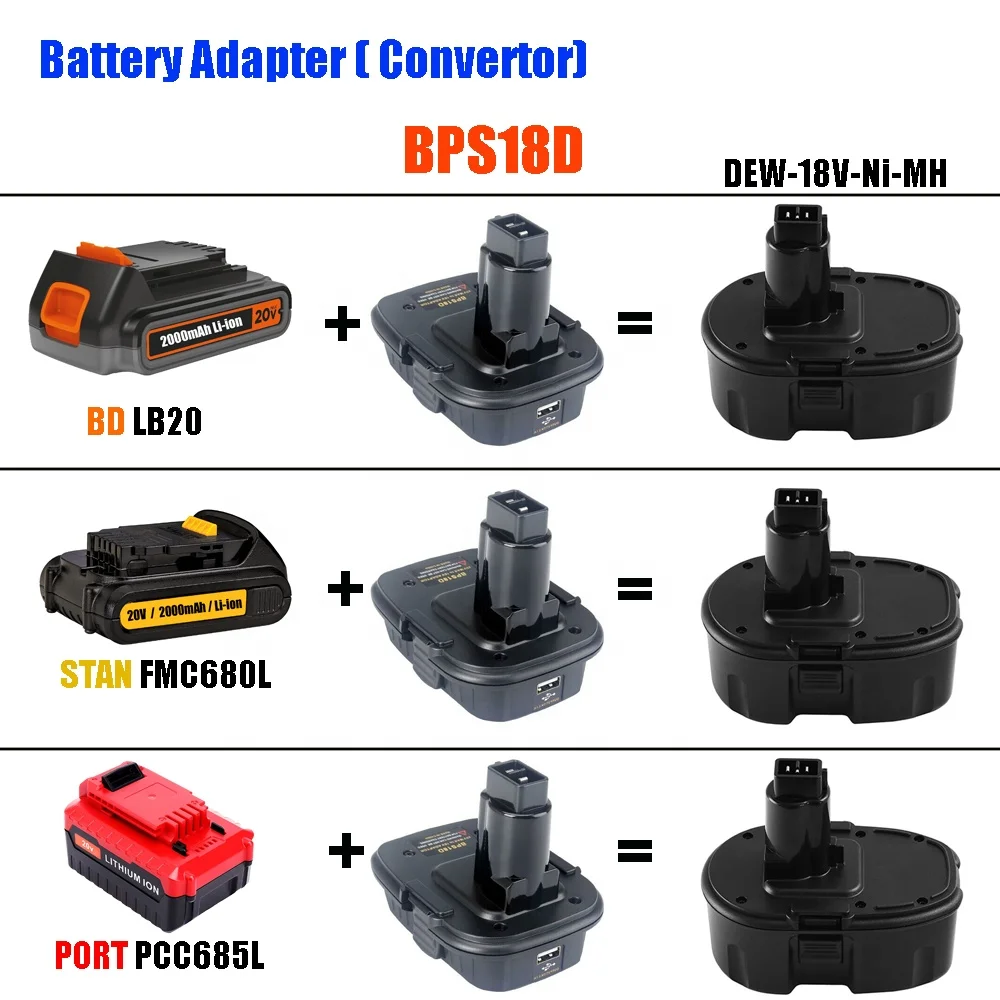 Bps18d Battery Adapter For Black&decker 20v Li-ion For Porter