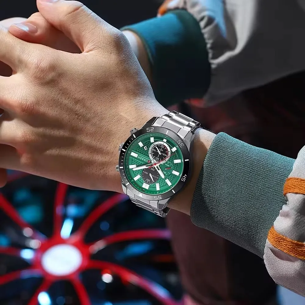 CURREN 8417 Quartz WristWatch Green Color Luxury Stainless Steel Sport Male Clock Waterproof Chronograph Date Men Watch