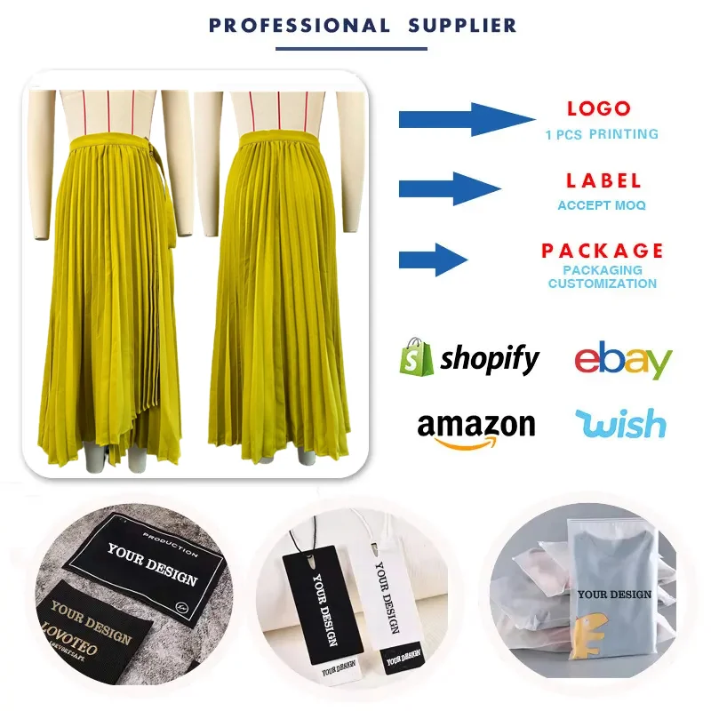 HK7517 Falda de verano de último diseño para mujer, cintura alta, ajustada,  con cordones, Irregular, longitud media, línea A, faldas plisadas para