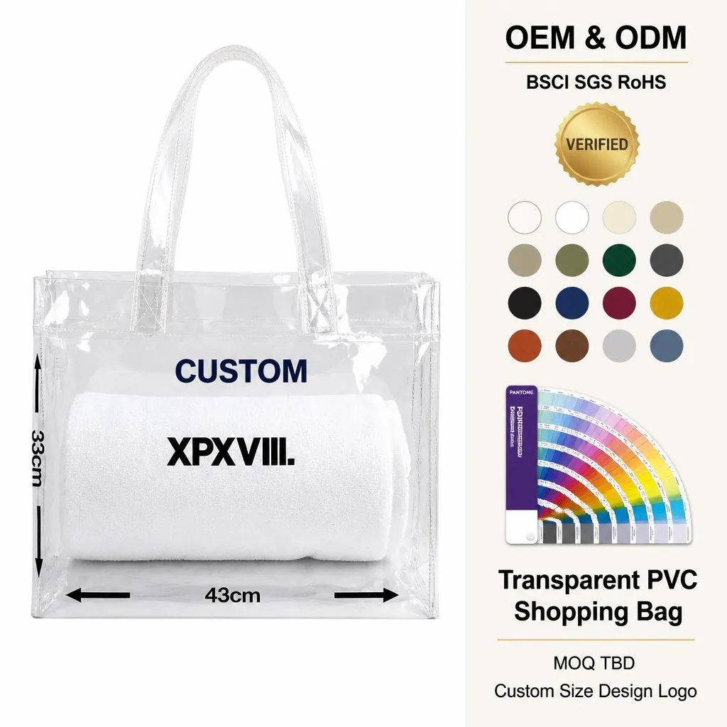 Eco Friendly Handbag clear Transparent Pvc Bags Gift and Promotional with Handle and Button