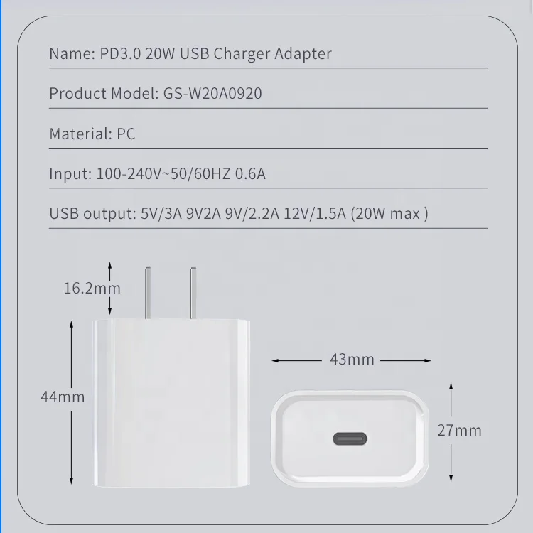 Usbc 18w 20w Typec Pd Charger Power Adapter Charger For Iphone 11 Pro