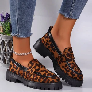 Fashionable Leopard Print Thick-soled Round-toed Women's Shallow-mouthed Large-sized Casual Women's Shoes