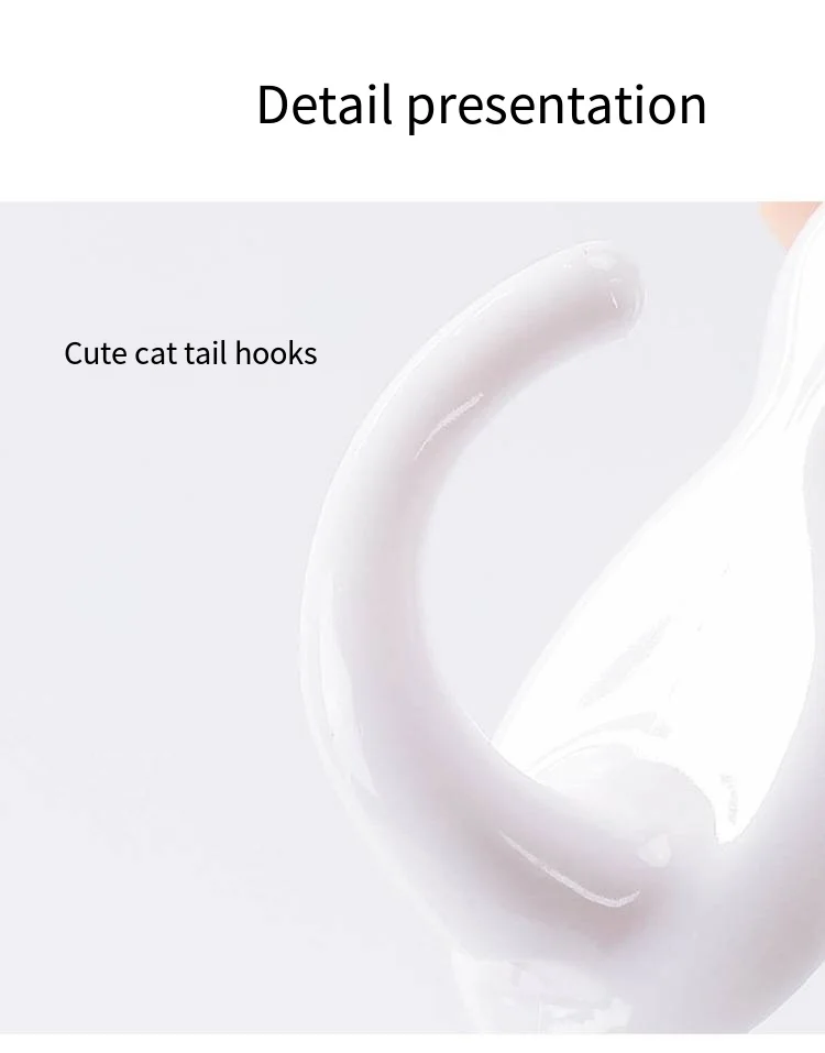 Japanese cat tail hook creative punch free hook Kitchen porch bedroom bathroom storage traceless cute cat hook supplier