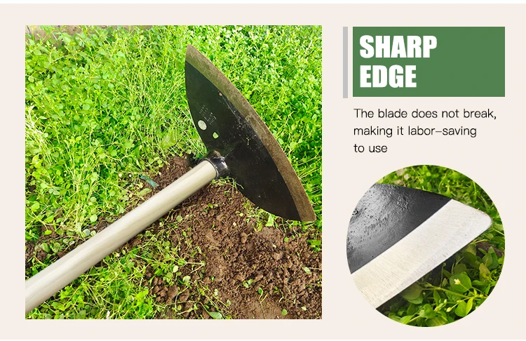 product chinese factory customized  wooden  handles  forged  steel garden  metal farming  tool half  moon weeding  hoe head-5