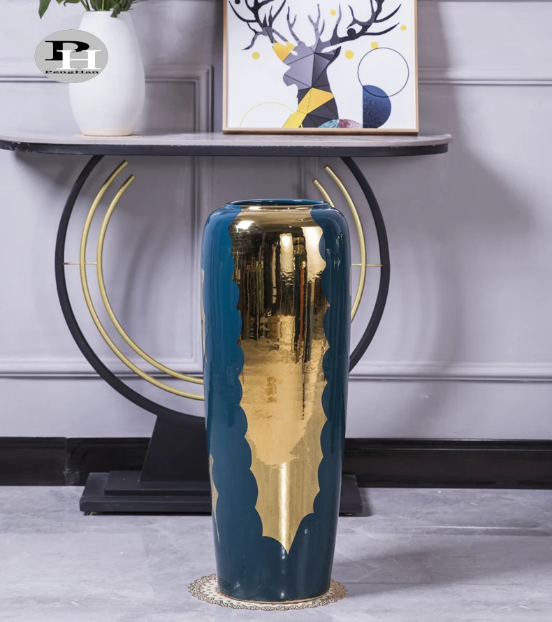Cheap Modern Living Room Wedding Decorative Vases Gold Blue Nordic Porcelain Ceramic Vase For