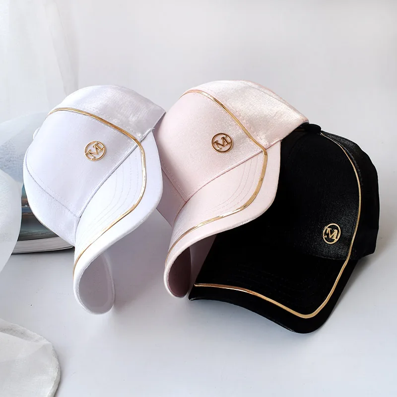 Fashion Custom Visor Sun Hat Leisure Adjustable Satin Lined Baseball Cap Women Summer Silk Satin Snapback Caps