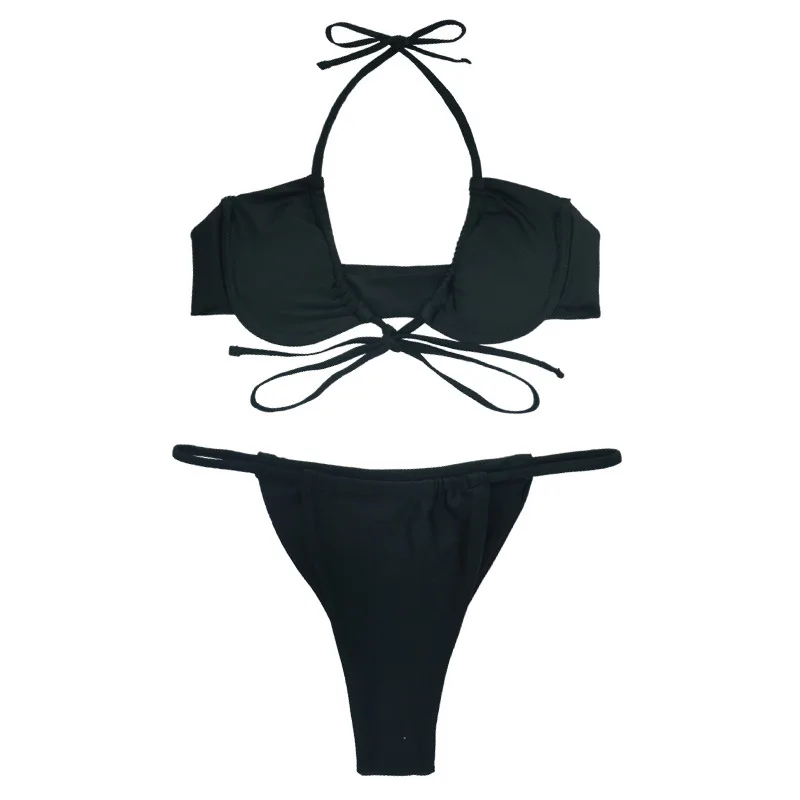 Solid Color Beach Bikinis Set G Strings Thong Bathing Suit 2023 Fashion Hot Sale New Arrivals Women Sexy Bikini Sportswear Print