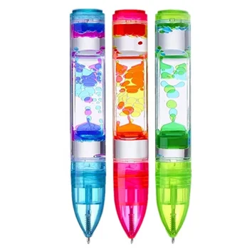 New Liquid Timer Pen ballpoint Colorful Moving Bubbles Droplets Relaxing Calming down Fidget Sensory Writing Toy for Kids
