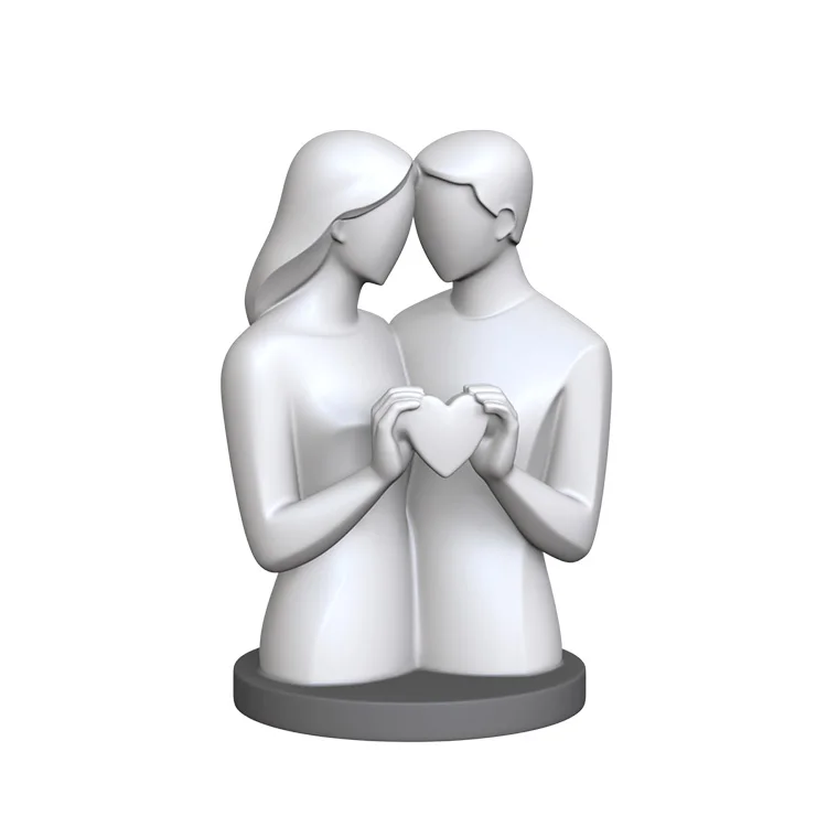 Ekologicky šetrná moderní keramická soška milujícího páru se hladkým bílým srdcem – umělecká soška vhodná jako dárek k Valentýnům, velkoobchodní, přizpůsobitelná