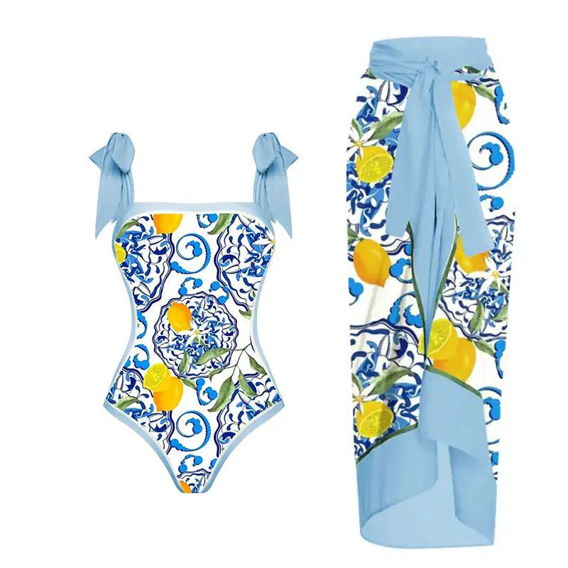 Custom LOGO Print Designer 2 Piece Set Sexy Women Swimsuit Cover up Skirt String Bikini Beachwear Fitness Swimwear