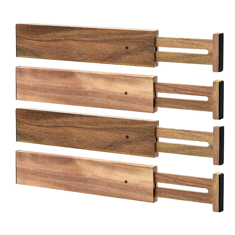 Acacia Wood Spring Loaded Drawer Dividers Expandable Non-slip Drawer Organizers for Kitchen Dresser Tool Storage