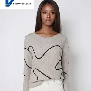 China V-times 2026 Autumn Exclusive Basic Knitted Sweater for Women with Loose Long Sleeve & Front Logo Korean Style