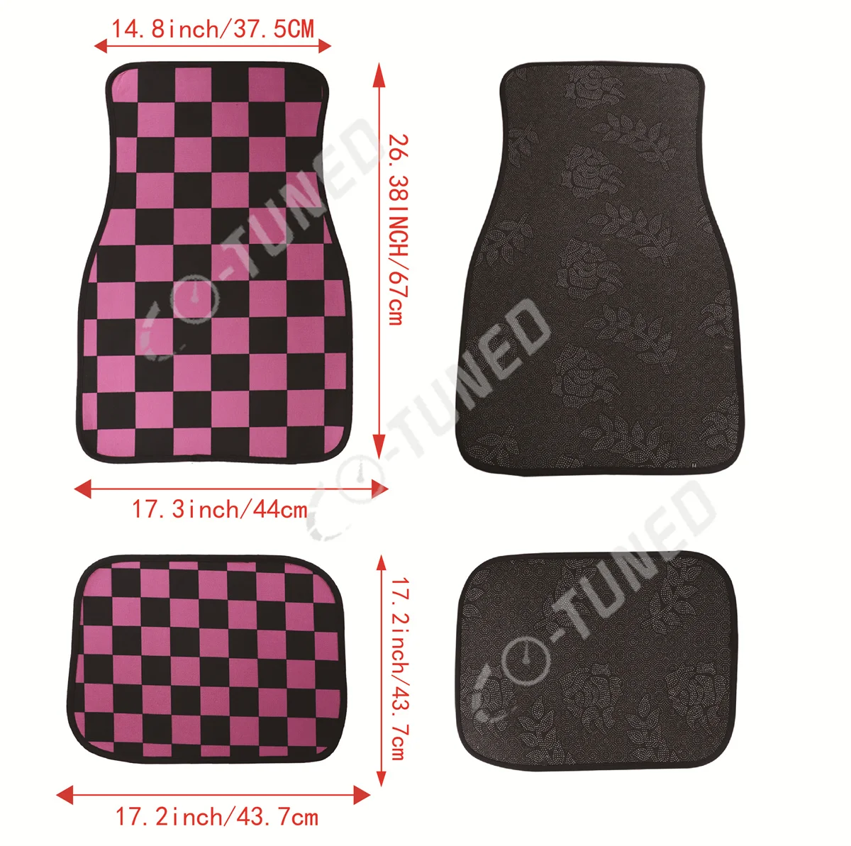 4PCS JDM Racing Cluture Checkered Print Car Floor Mat Accessories Classical Carpet Anti-Slip  Floor  Foot Pad Mats