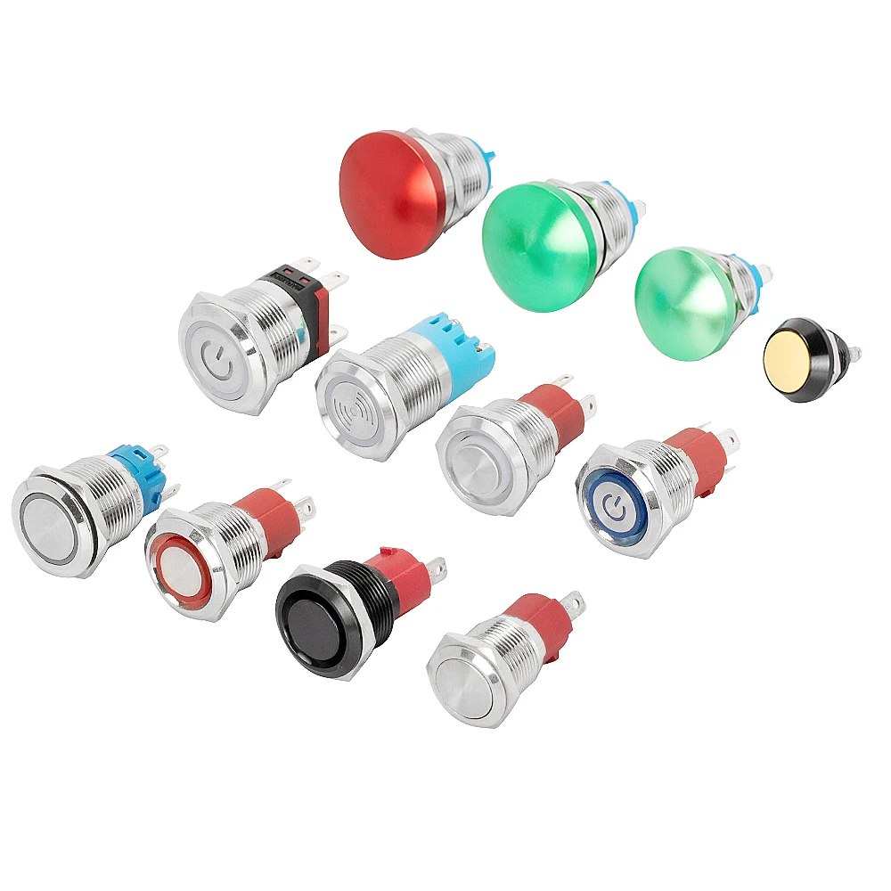 12MM Mounting Hole Moushroom Head Push Button Switch 2Pin Latching IP67 Waterproof Plastic Mini Push Button Switch Without LED
