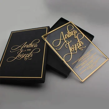 Hot Sale Custom Luxurious Wedding Invitation custom Card Printed Clear Acrylic Invitations With Gold Foiling and Envelope