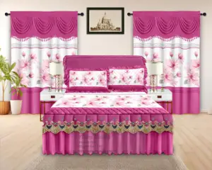 Wholesale American Style 5 Piece Quilted Bed Skirt Set Luxury Lace Embroidery Bed Skirt King Size Bedding Set with Curtains
