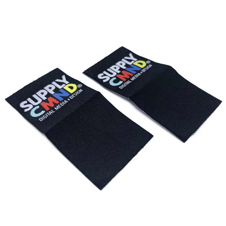 Private Custom Brand Name Logo Flag Woven Hem Label Tags With Center Loop Fold