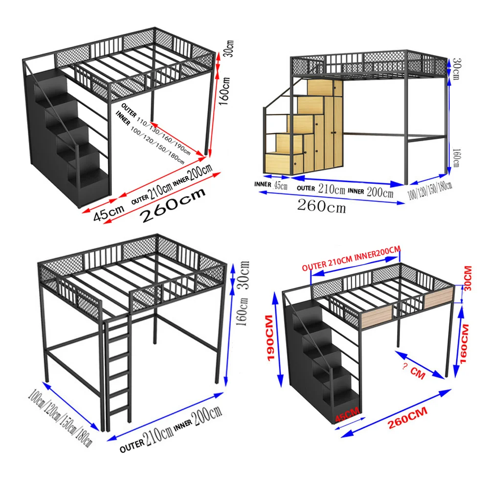 Metal Bed Frame Adult Loft Bed School Home Hotel Hostel Use Bunk Bed