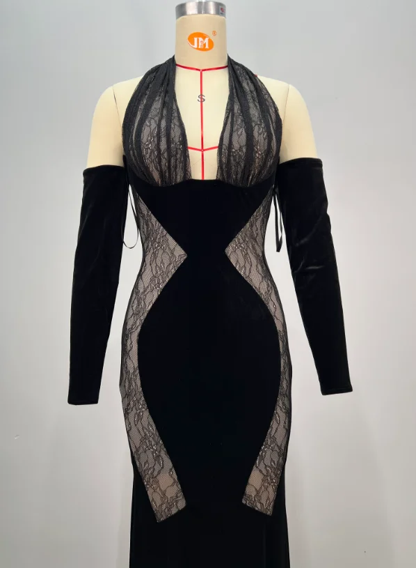 ED2747 Kimshein High Quality Women Clothing  Velvet Hollow Out Evening Party Dresses Women Fashion Wear