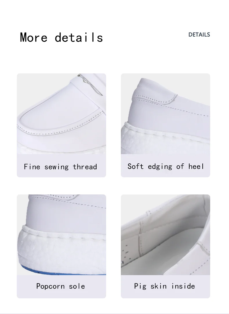 Casual White Genuine Leather Nurse Shoes for Women Comfortable and Breathable for Hospitals