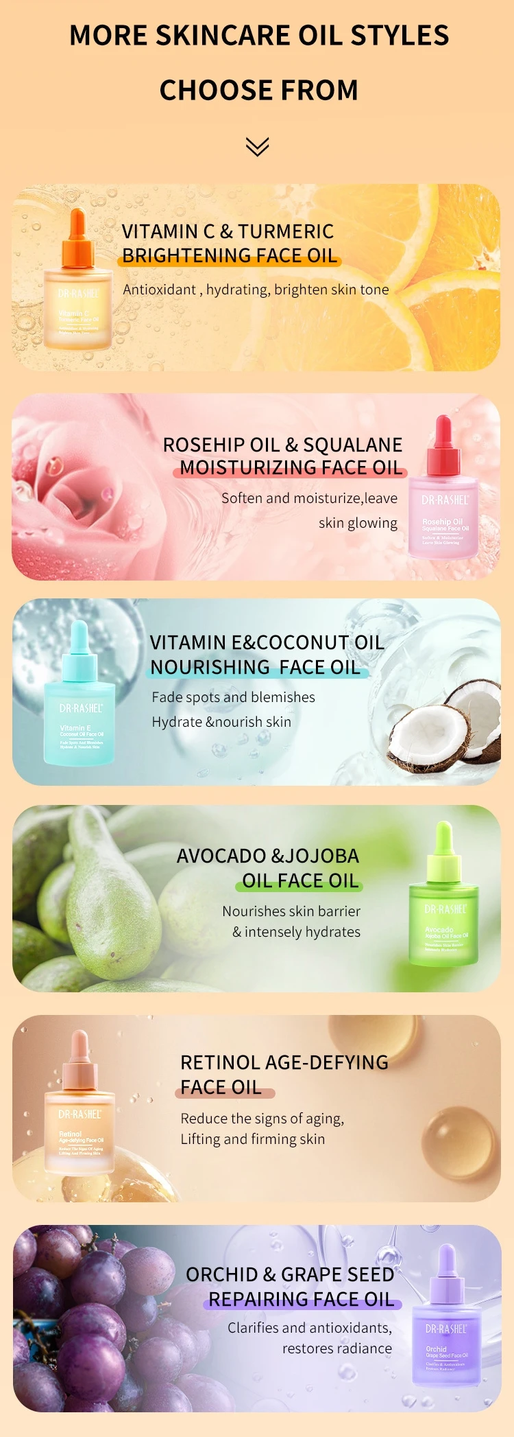 For DR RASHEL Whitening Anti-Aging Face Oil Vitamin E Coconut Oil Infused Glycerin Rosehip Easy-to-Absorb Moisturizing Lightenin