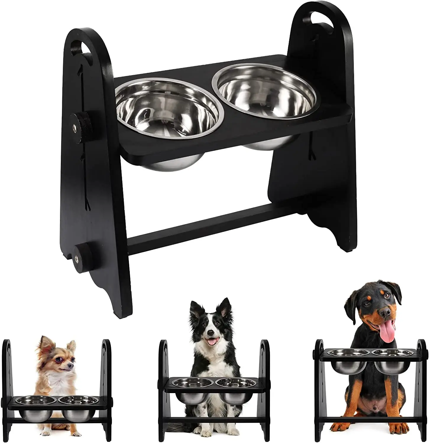 Adjustable Raised Dog Bowl Stand Rack Feeding Station with Bowls for Food & Water