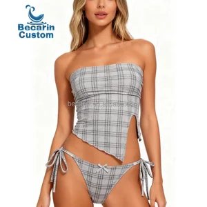 OEM Women's Sexy Strapless Tied Bikini and Sarong Beach Two-Piece Swimwear Bathing Suits String Sets Summer Beachwear Swimsuit