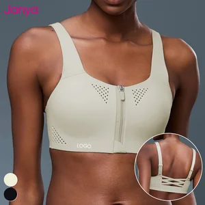 Janya High Support Shockproof Sports Yoga Bra One Piece Traceless Adjustable Straps Front Zipper Gym Fitness Bra for Women