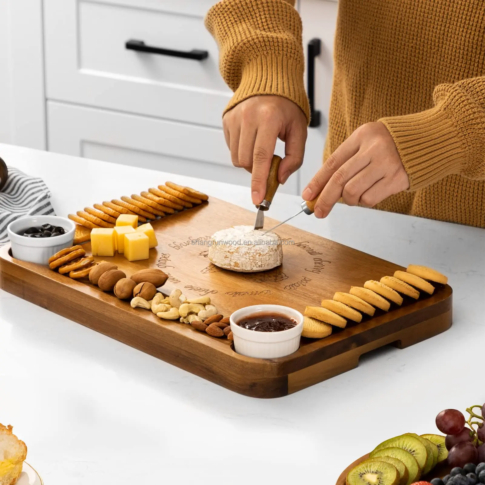Acacia Wood Cheese Board Knife Set Extra Large Charcuterie Boards Set ...