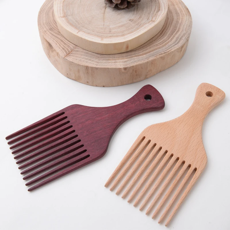 Barber Hairdressing Hair Styling Large Wooden Afro Comb Pick up Salon Afro Fork Oil Head Comb