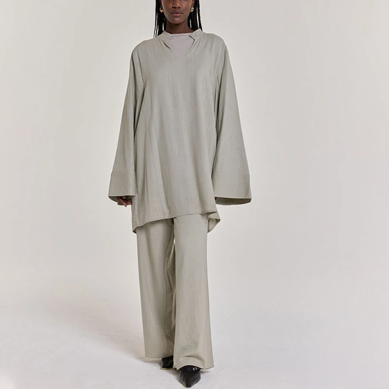 Muslim 2 Piece Top Pant Set Islamic Clothing Muslim Women Suit Set Modest Winter Abaya Tunics Oversize Match Pants