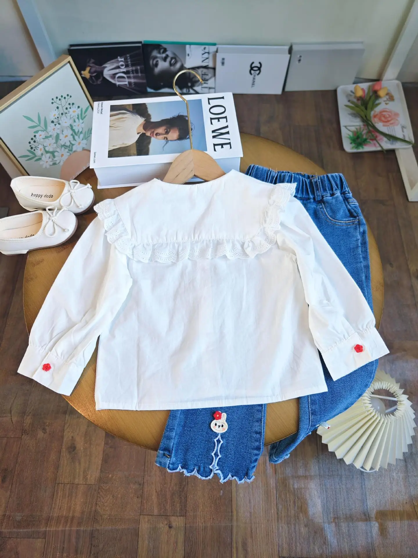 2024 Spring and Fall Girls Clothing Set Girl Treasure Cute Lapel Shirt and Jeans Set Teenager Clothing Sets Hanyun
