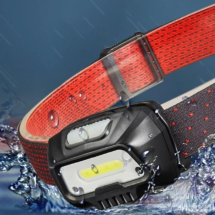 Sensor Rechargeable COB LED Head Torch Light for Emergency Camping Fishing Hunting Headlamp with Red Warning LED Headlight