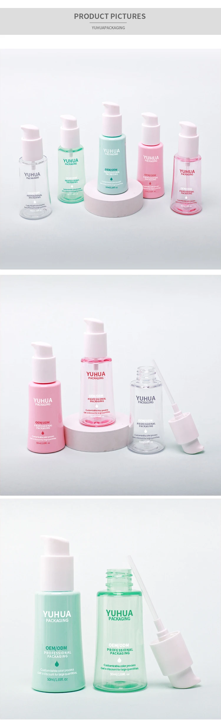 50ml Clear PET Flat Shoulder Lotion Pump Bottle for Customized Cosmetic Packaging with Silk Screen Printing