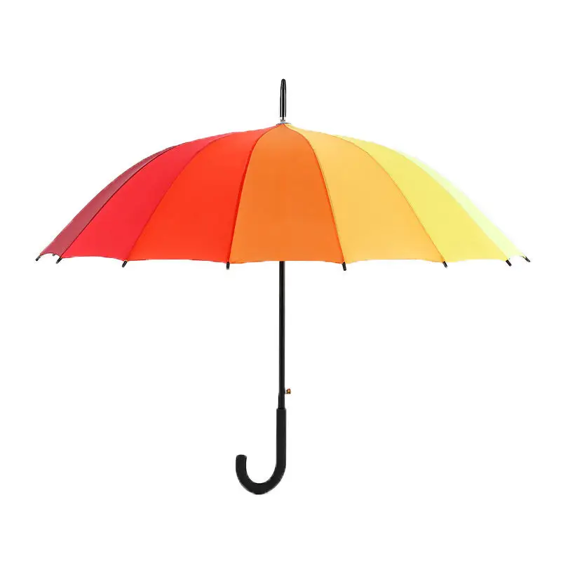 TX884 Customized Logo 16K Automatic Open Iridescence Umbrella Golf Windproof Parasol Long Straight Handle Rainbow Umbrella