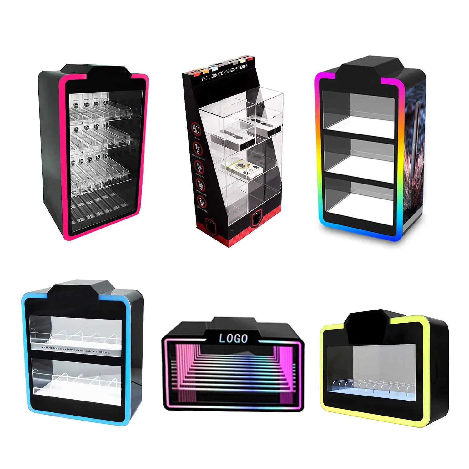 electronic cigarette display stand E-cigarette Box Dimensions measure 3 1/4 (W) X 3 3/4 (D) X 2 1/8 (H) and will accept merchandise up to 5/8 in diameter. Black Stylish vape display stand