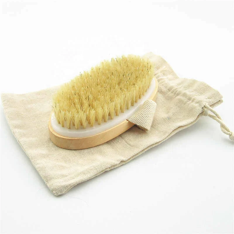 Dry Skin Body Soft Natural Bristle Brush Wooden Bath Shower Bristle Brush SPA Body Brush without Han