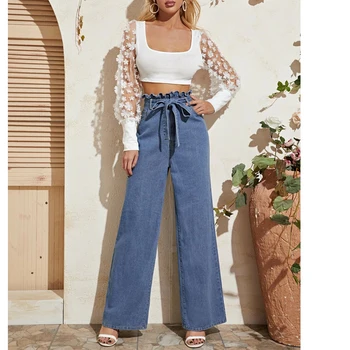2020 personalizado de talle alto cinturón mujer jeans pantalones vaqueros  mujeres denim señoras bootcut plus tamaño pantalones y jeans