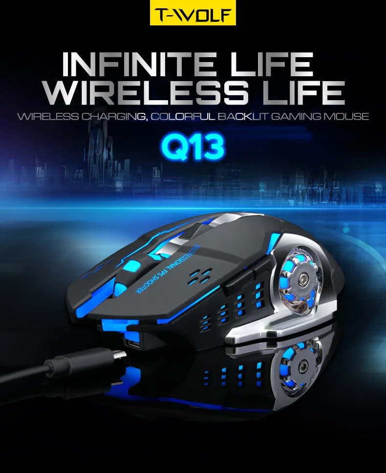 Hot Sale 2.4GHz Wireless Gaming Mouse Silent Ergonomic Rechargeable Optical Mice 6 Keys 2400 DPI Mouse LED RGB