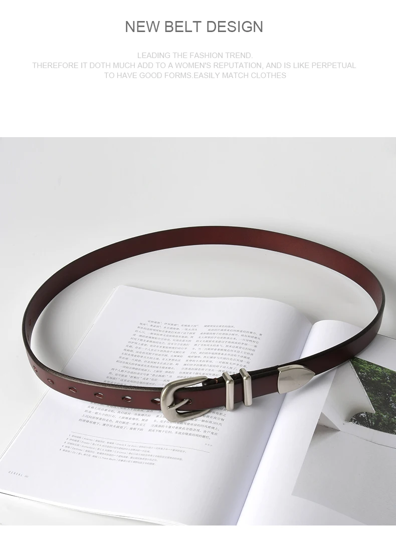 The first layer of cowhide leather ladies belt Joker silver buckle retro belt with jeans casual pants with women's slim.